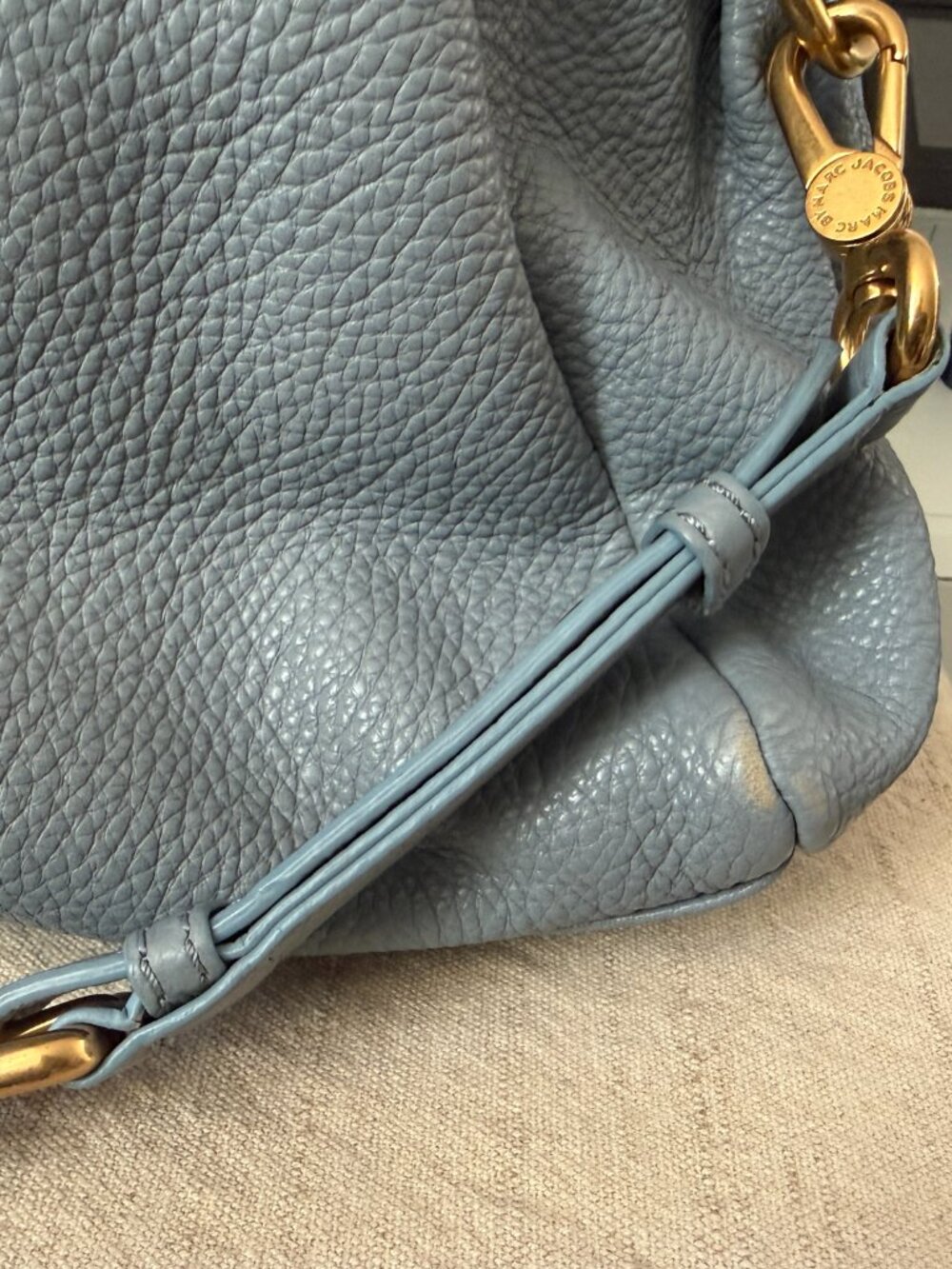 Title: Marc by Marc Jacobs Classic Q Baby Groovee Blue Gray Leather Satchel - Picture 7 of 8
